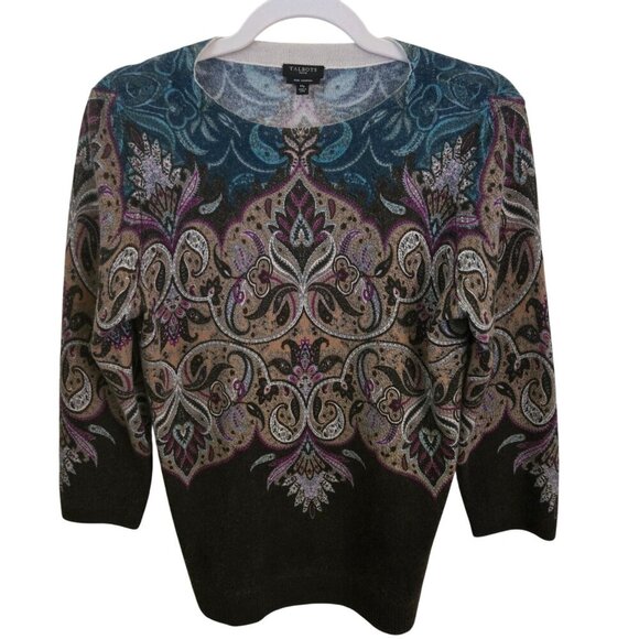Talbots Cashmere Audry Sweater Paisley 3/4 Sleeve Size Mp - Picture 2 of 7